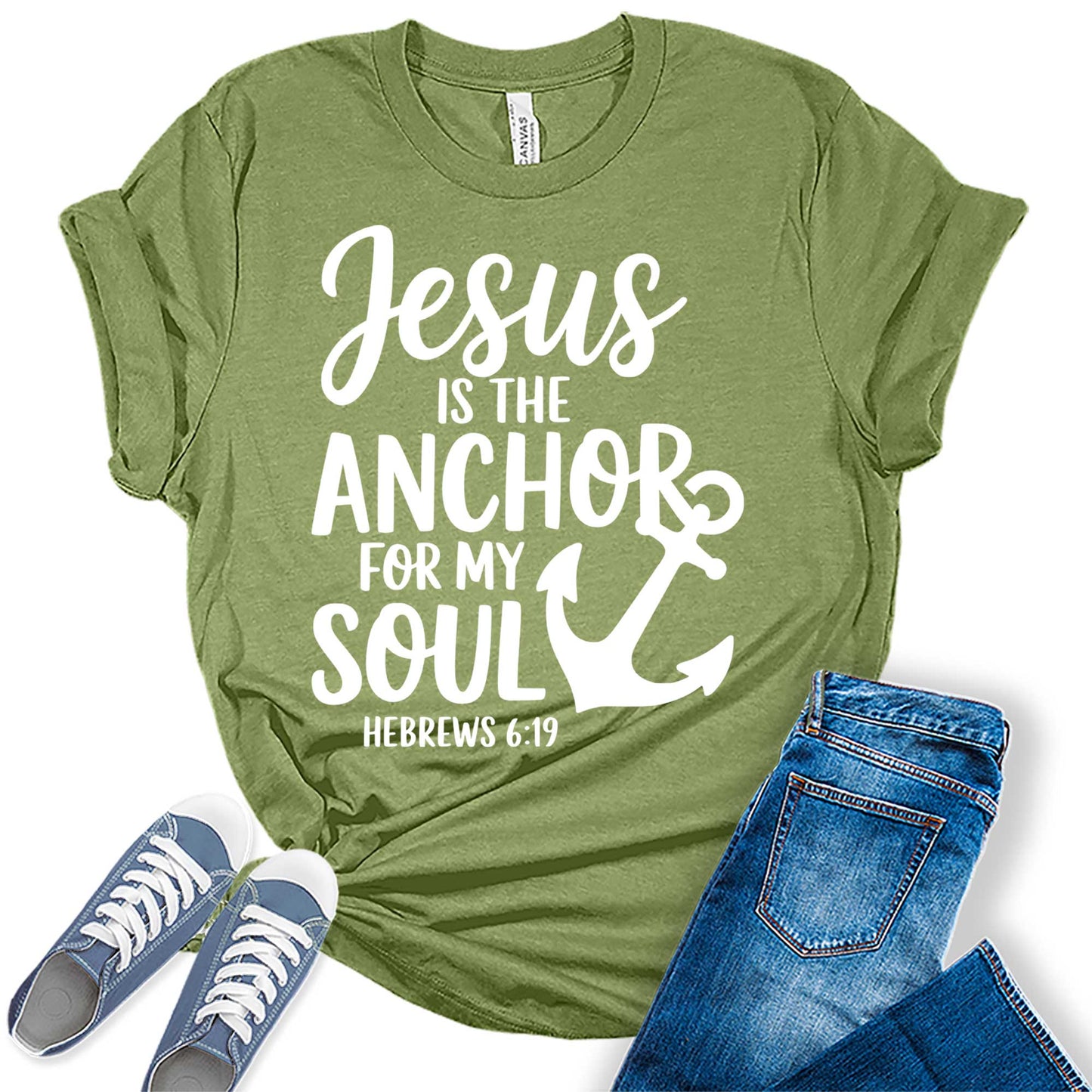 Women's Jesus Is The Anchor For My Soul Christian Hope Graphic Tees