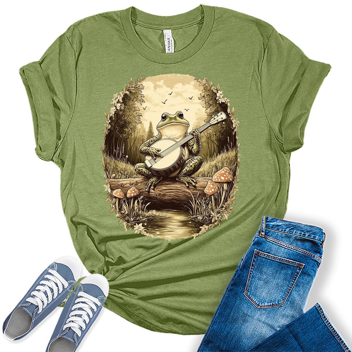 Women's Frog Shirts Cottagecore Mushroom Aesthetic Graphic Tees Bella Plus Sized Tops