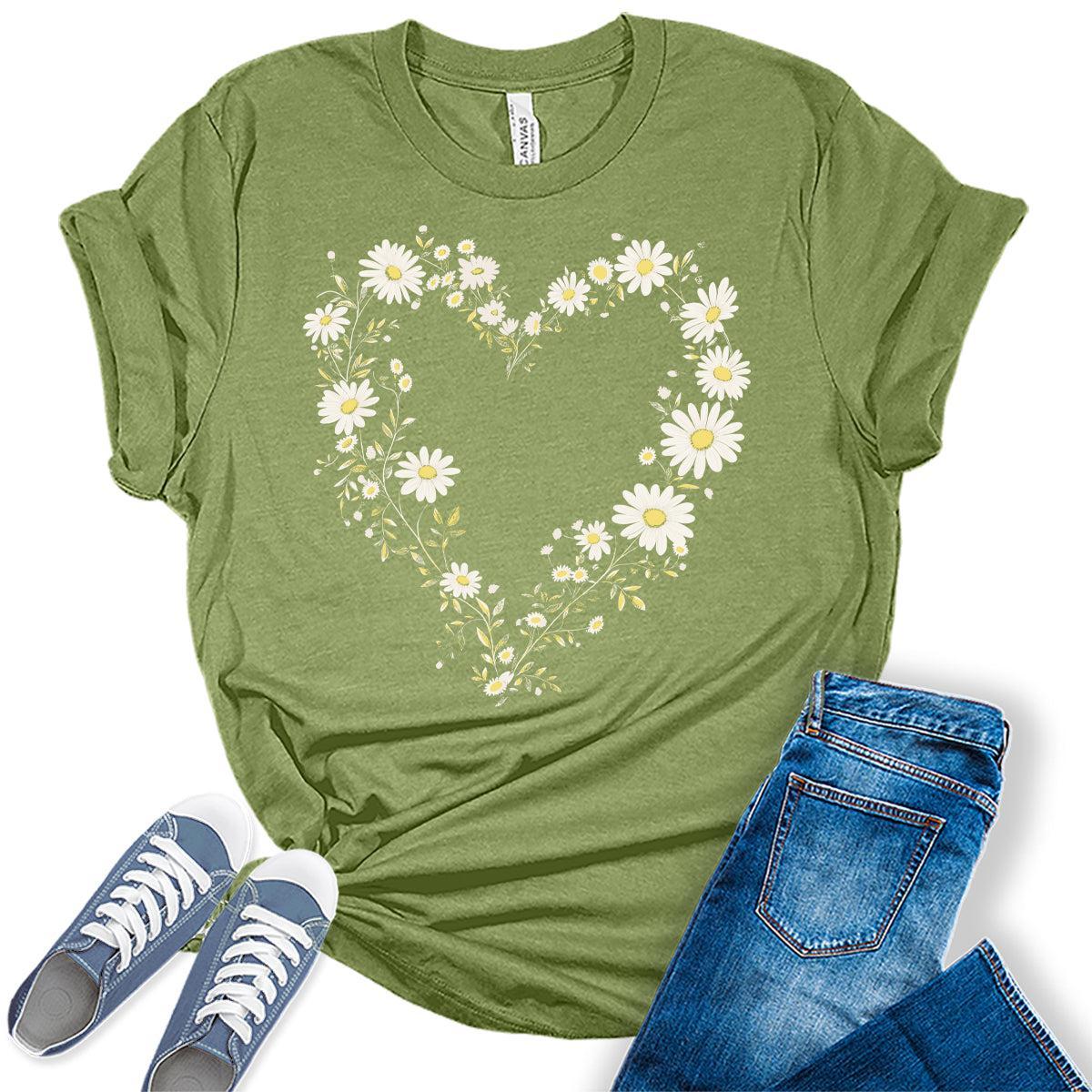 Wildflower Shirts Daisy Heart Womens Graphic Tees Bella Plus Sized Tops