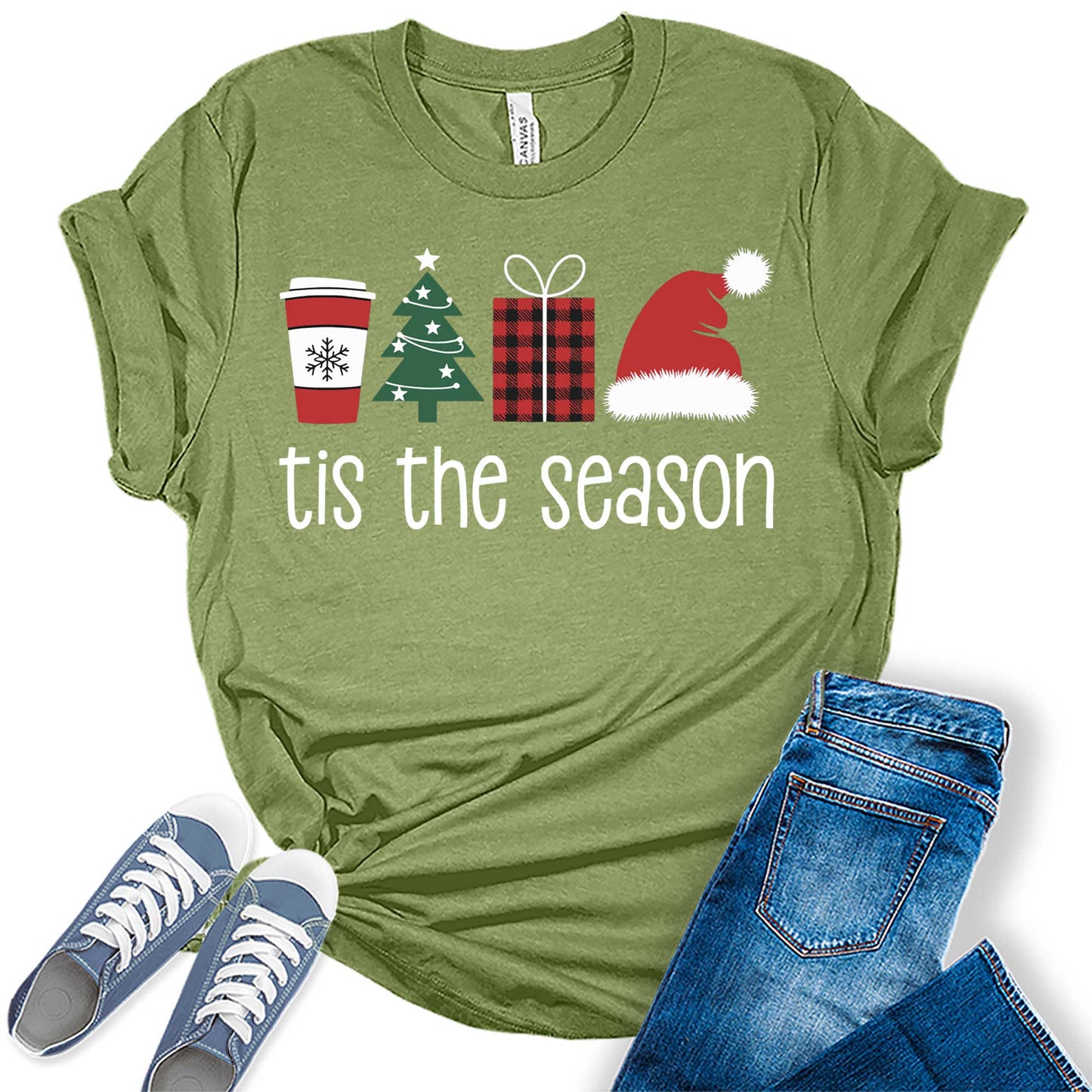 Women's Tis The Season Christmas Tree Trendy Holiday Graphic Tees