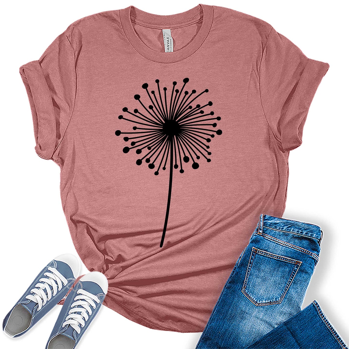 Women's Dandelion Graphic Shirts Wildflower Casual Summer Tops