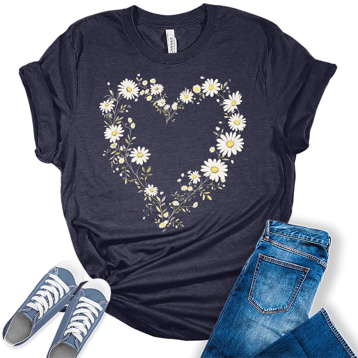 Wildflower Shirts Daisy Heart Womens Graphic Tees Bella Plus Sized Tops