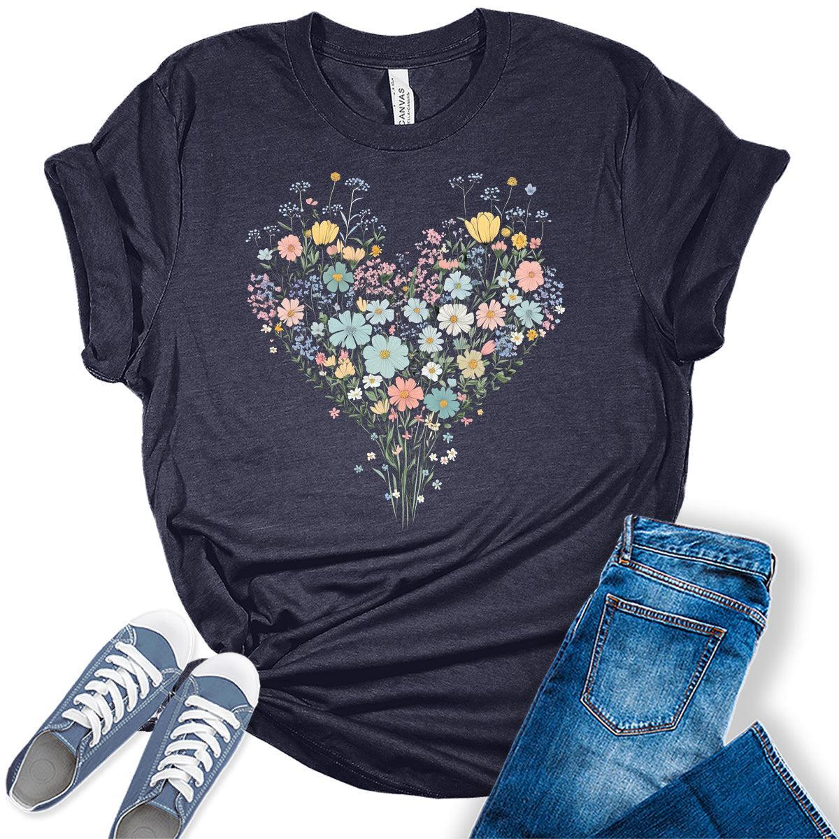 Womens Floral Shirts Wildflower Vintage Graphic Tees Spring T Shirts Bella Plus Size Summer Tops