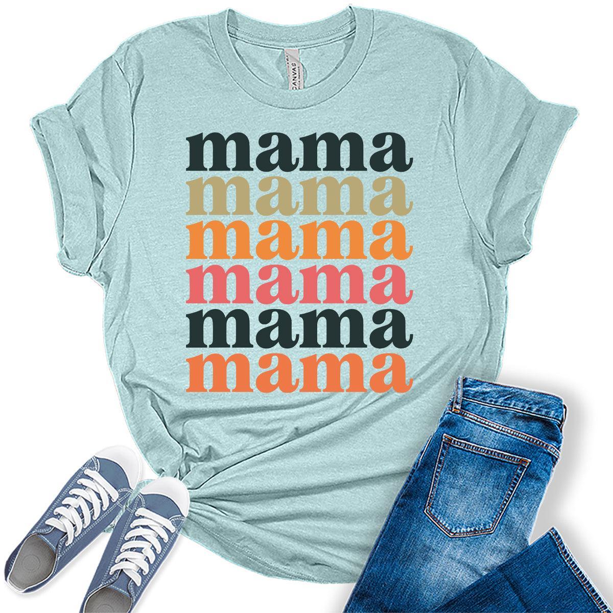 Women's Mama Shirts Vintage Mom Casual Graphic Tees Bella Plus Sized Tops