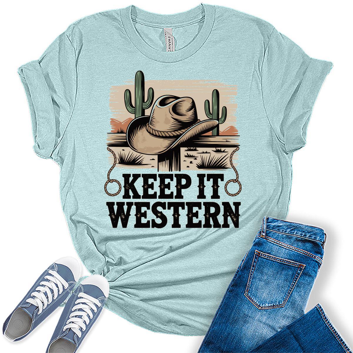 Western Outfit For Women Cowgirl Shirts Rodeo Keep It Western Graphic Tees Bella Plus Sized Tops