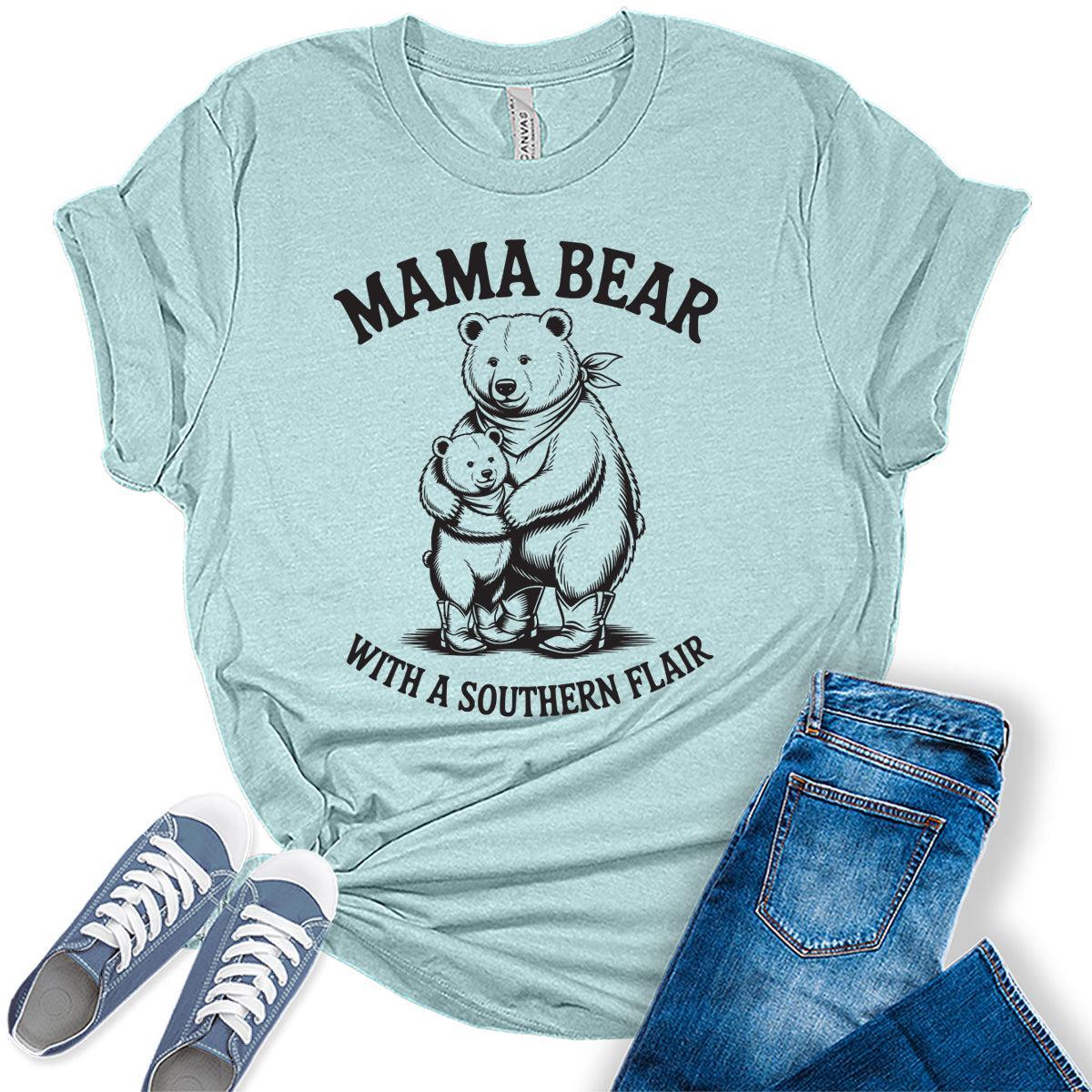Mama Bear Shirt Western Outfit For Women Mom Shirts Mother's Day Graphic Tees Bella Plus Sized Tops