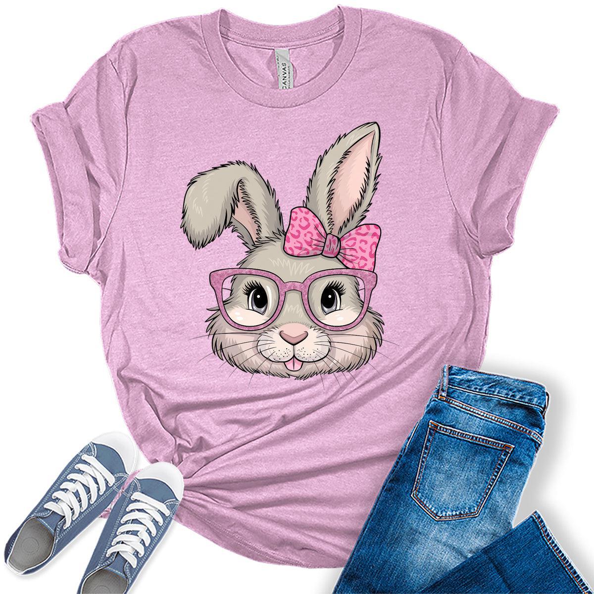 Women's Easter Bunny Shirts Cute Trendy Casual Graphic Tees Bella Plus Sized Tops