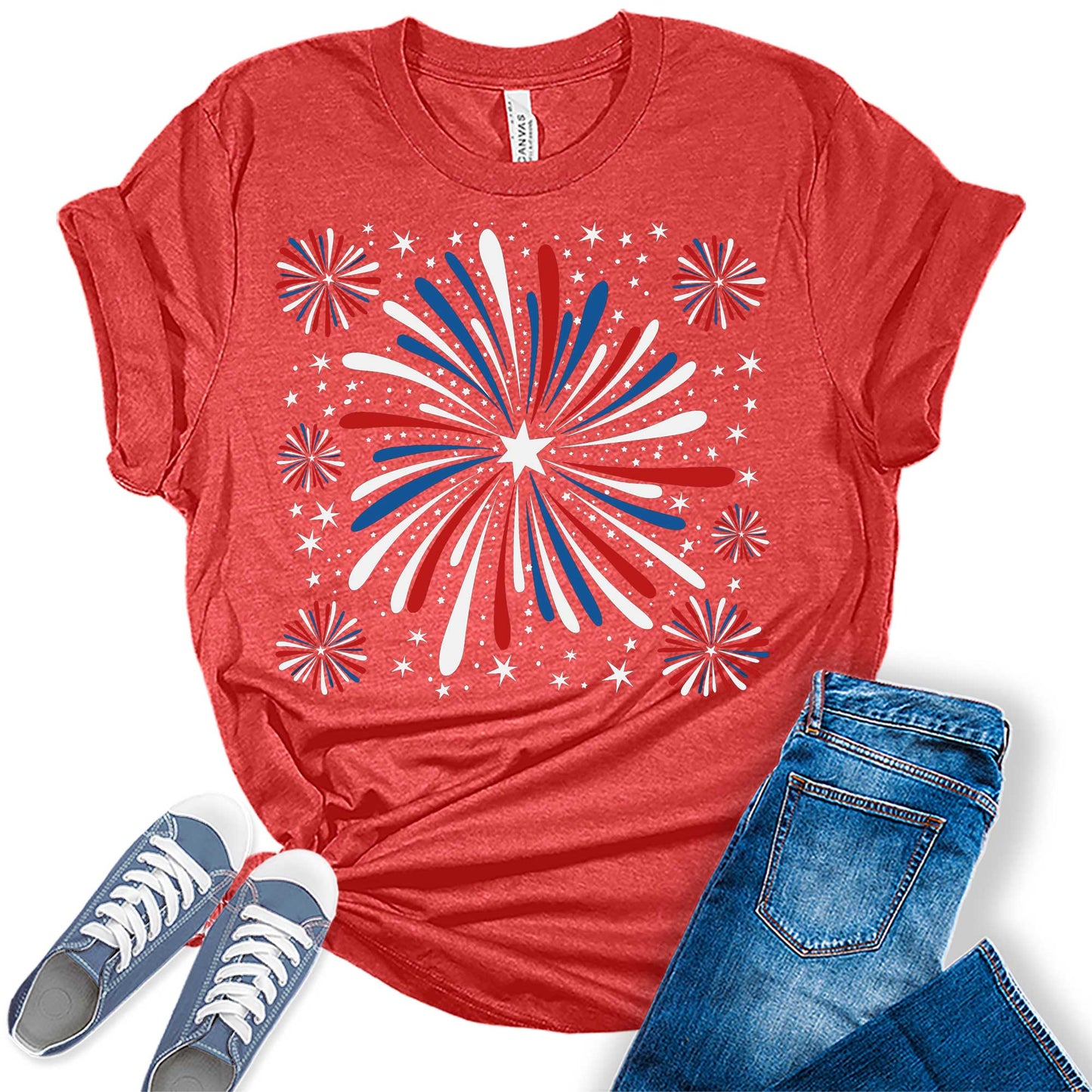 Womens 4th Of July Trendy Fireworks Patriotic Graphic Tees