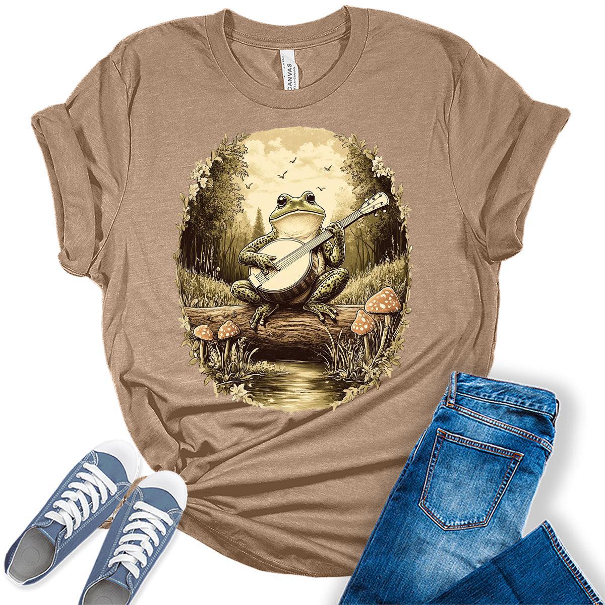 Women's Frog Shirts Cottagecore Mushroom Aesthetic Graphic Tees Bella Plus Sized Tops
