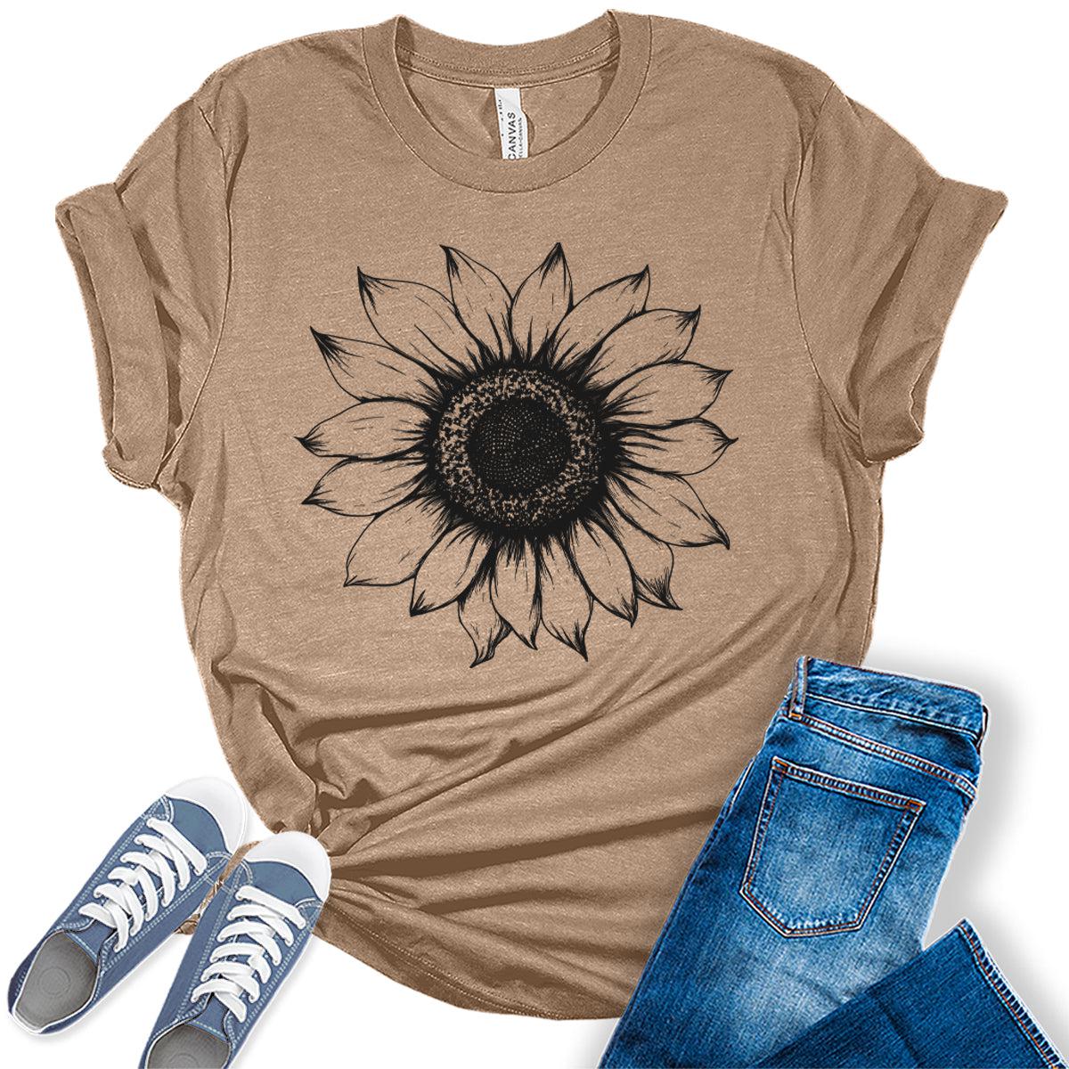 Women's Sunflower T Shirts Short Sleeve Tees Graphic Loose Summer Tops