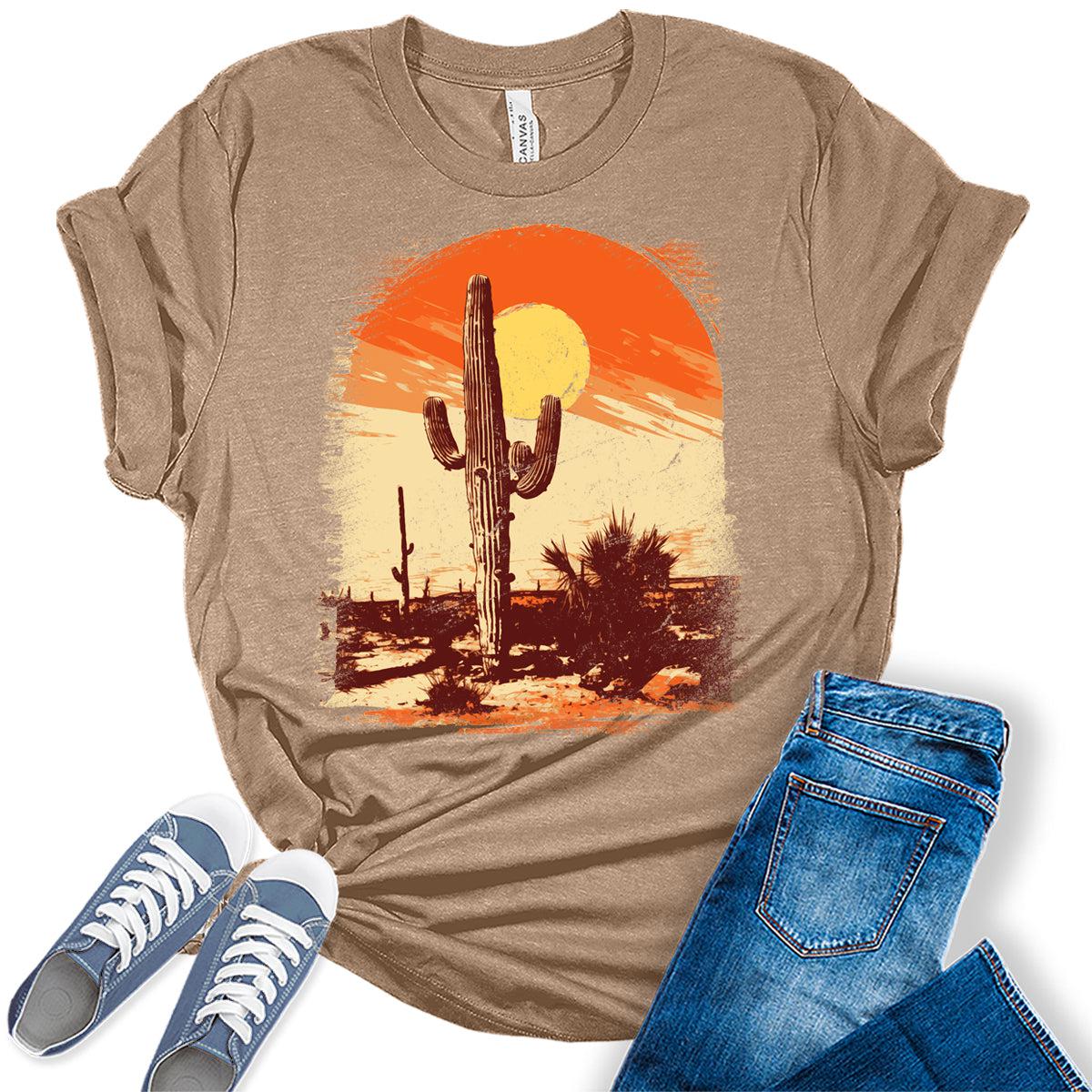 Western Shirts for Women Desert Vintage Cactus T Shirts Country Concert Tops Plus Size Graphic Tees