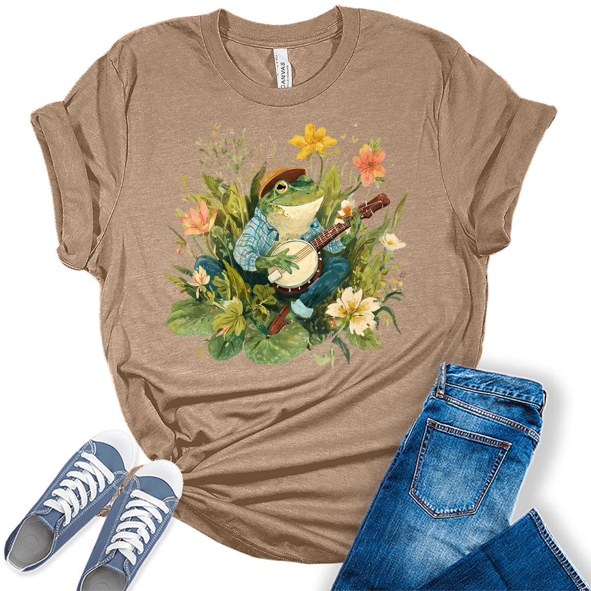 Womens Frog Shirts Wildflower Vintage Graphic Tees Spring Cottagecore T Shirts Bella Summer Tops