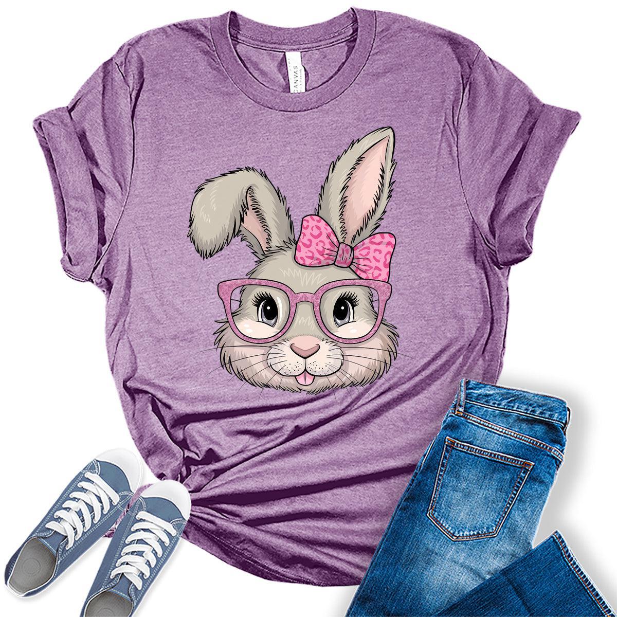 Women's Easter Bunny Shirts Cute Trendy Casual Graphic Tees Bella Plus Sized Tops
