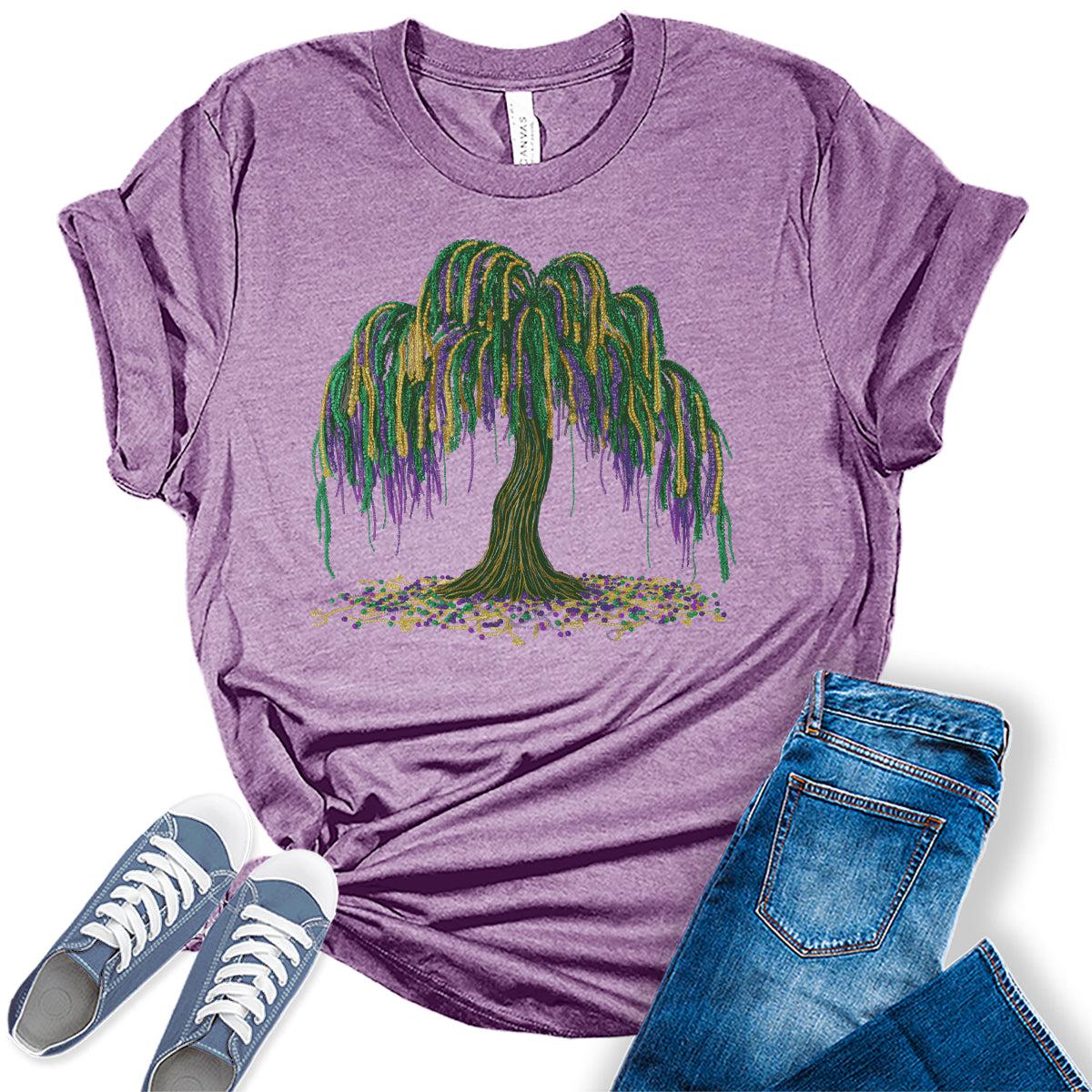 Women's Mardi Gras Tree Shirt Party Beads Graphic Tees
