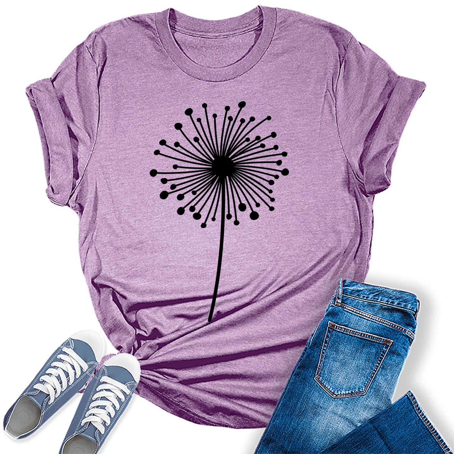 Women's Dandelion Graphic Shirts Wildflower Casual Summer Tops