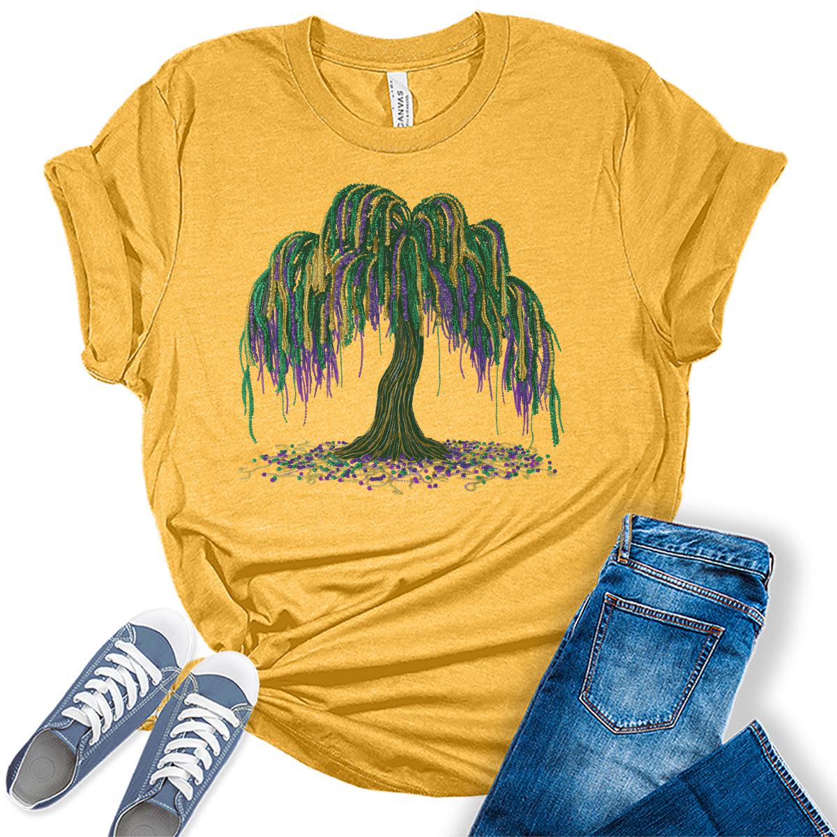 Women's Mardi Gras Tree Shirt Party Beads Graphic Tees