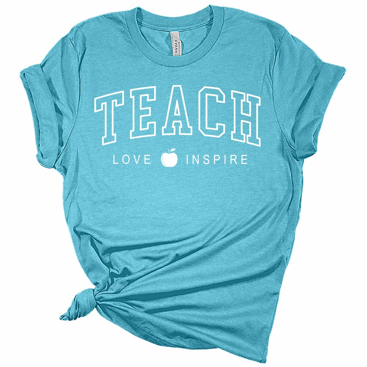 Womens Teacher Shirts Teach Love Inspire Cute Letter Print Tshirts Bella Graphic Tees Short Sleeve Casual Teaching Clothes