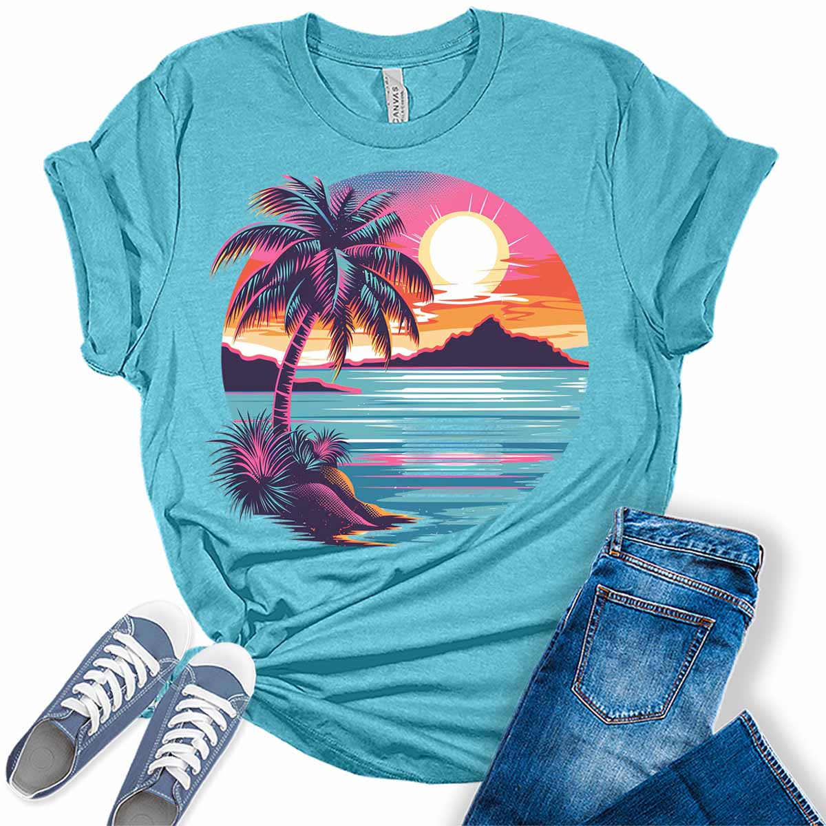 Womens Summer Tops Retro Vintage Beach Shirts Trendy Plus Size Graphic Tees
