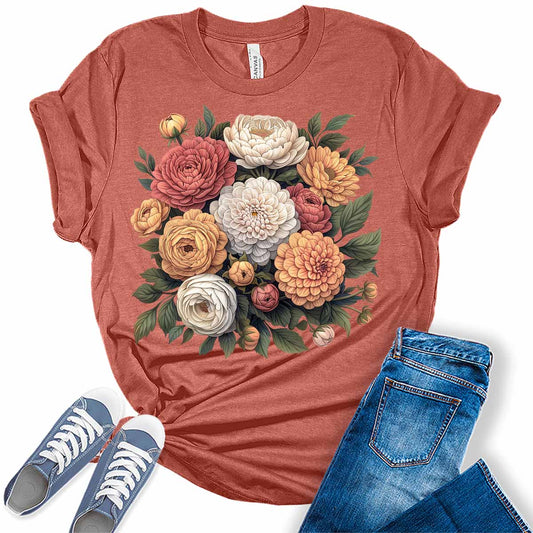 Floral Boho Trendy Summer Womens Graphic Tees