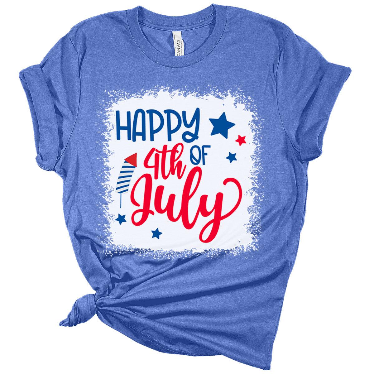 Womens 4th of July Shirts Patriotic American Flag Tshirts USA Bella Short Sleeve Bleach Print Summer Graphic Tees