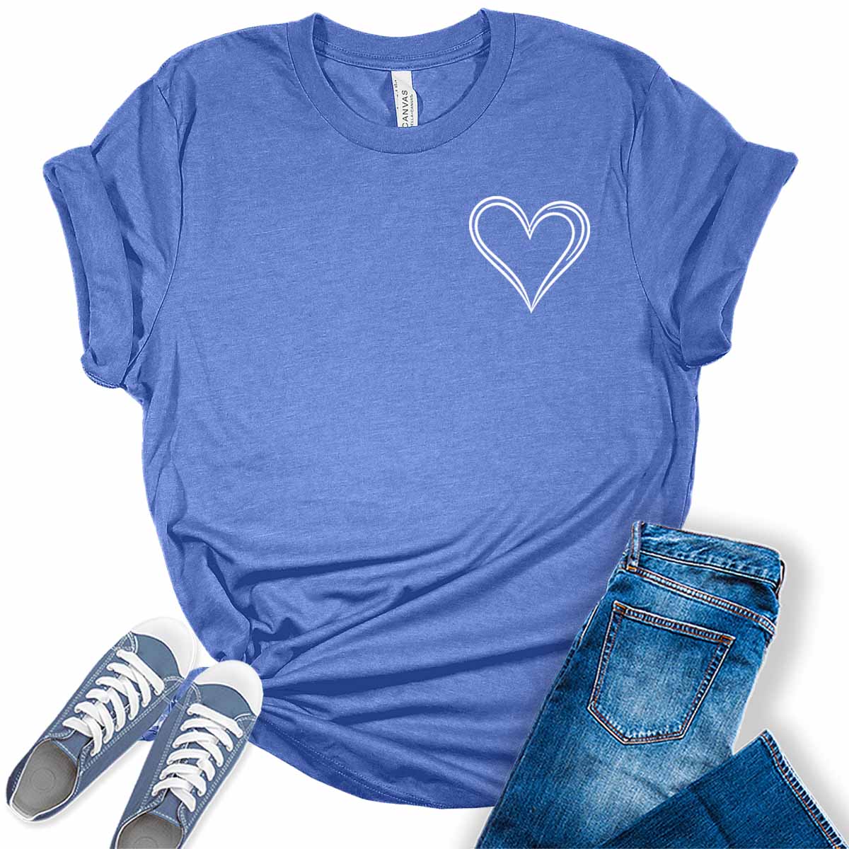 Women's Heart Graphic Print T Shirtsummer Funny Short Sleeve Tops for Teen Girl