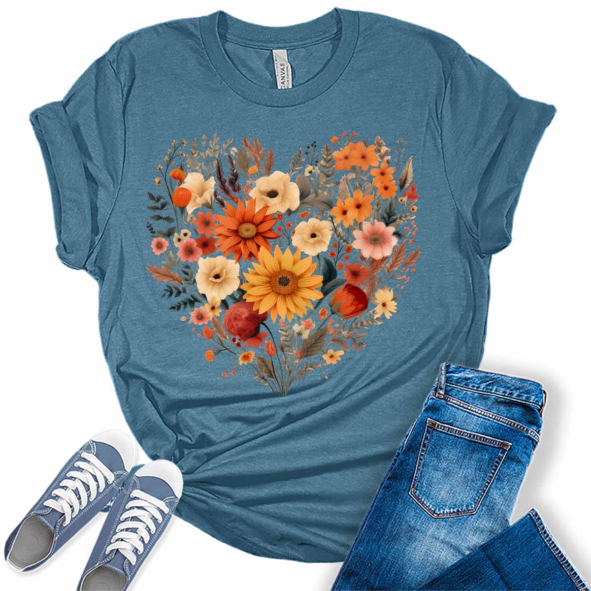 Fall Floral Heart Women's Graphic Tee