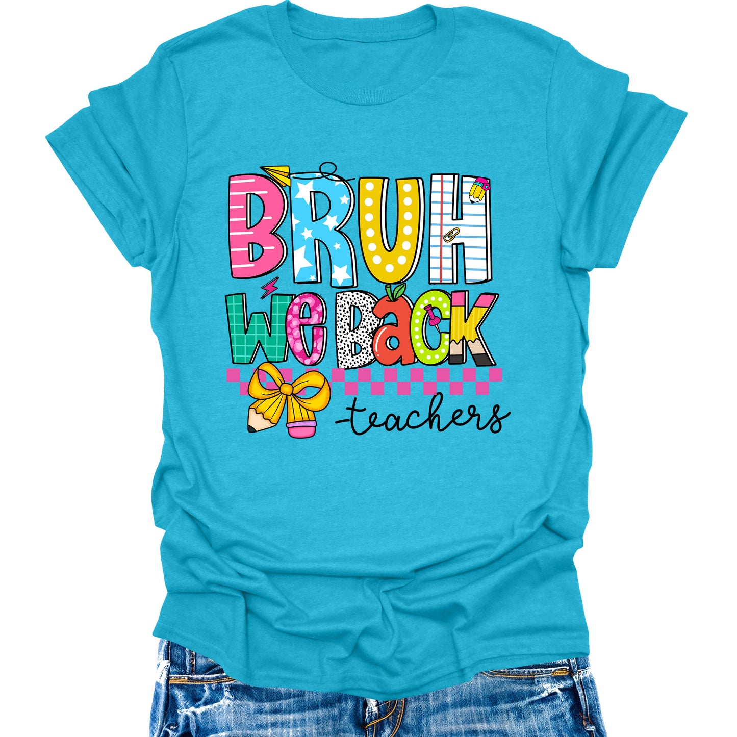 Bruh We Back T-Shirt Teacher Shirts Back to School Cute Graphic Tee Short Sleeve Tops