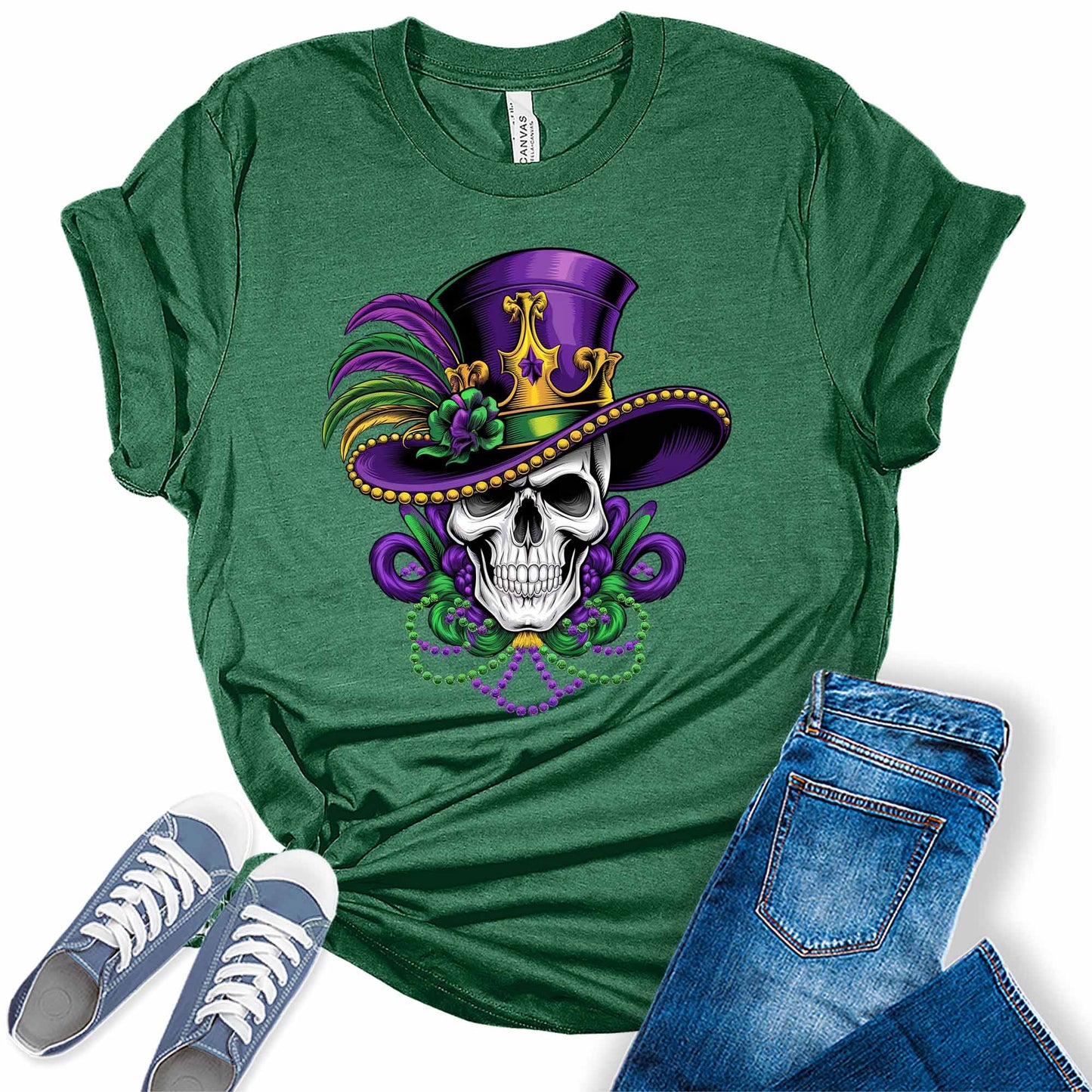 Women's Mardi Gras Festive Skull Graphic Tees