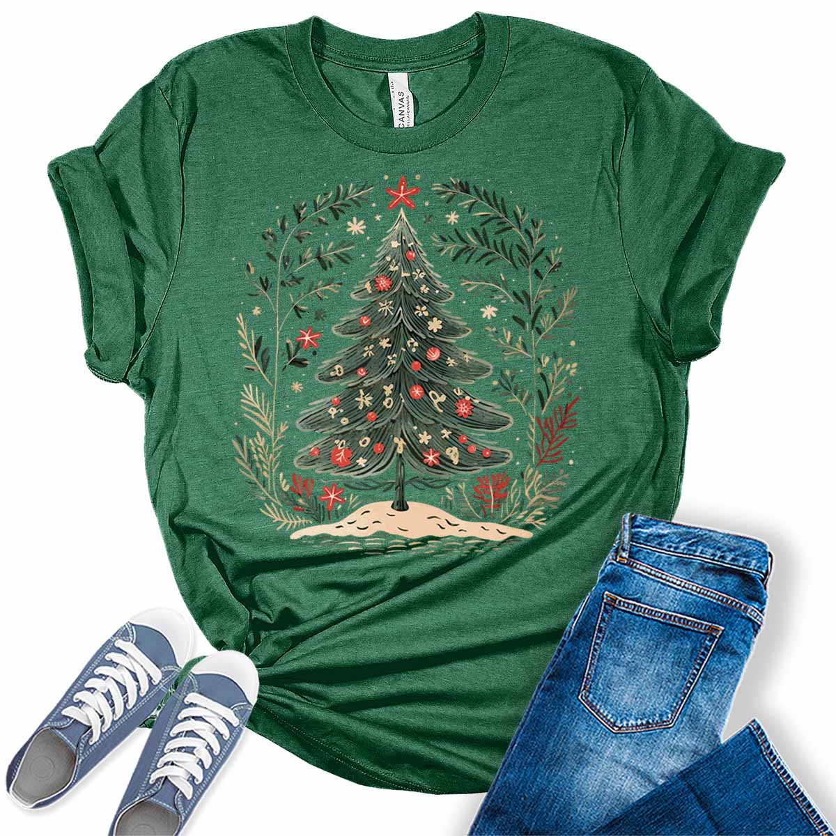 Boho Christmas Tree Xmas Holiday Shirt For Women