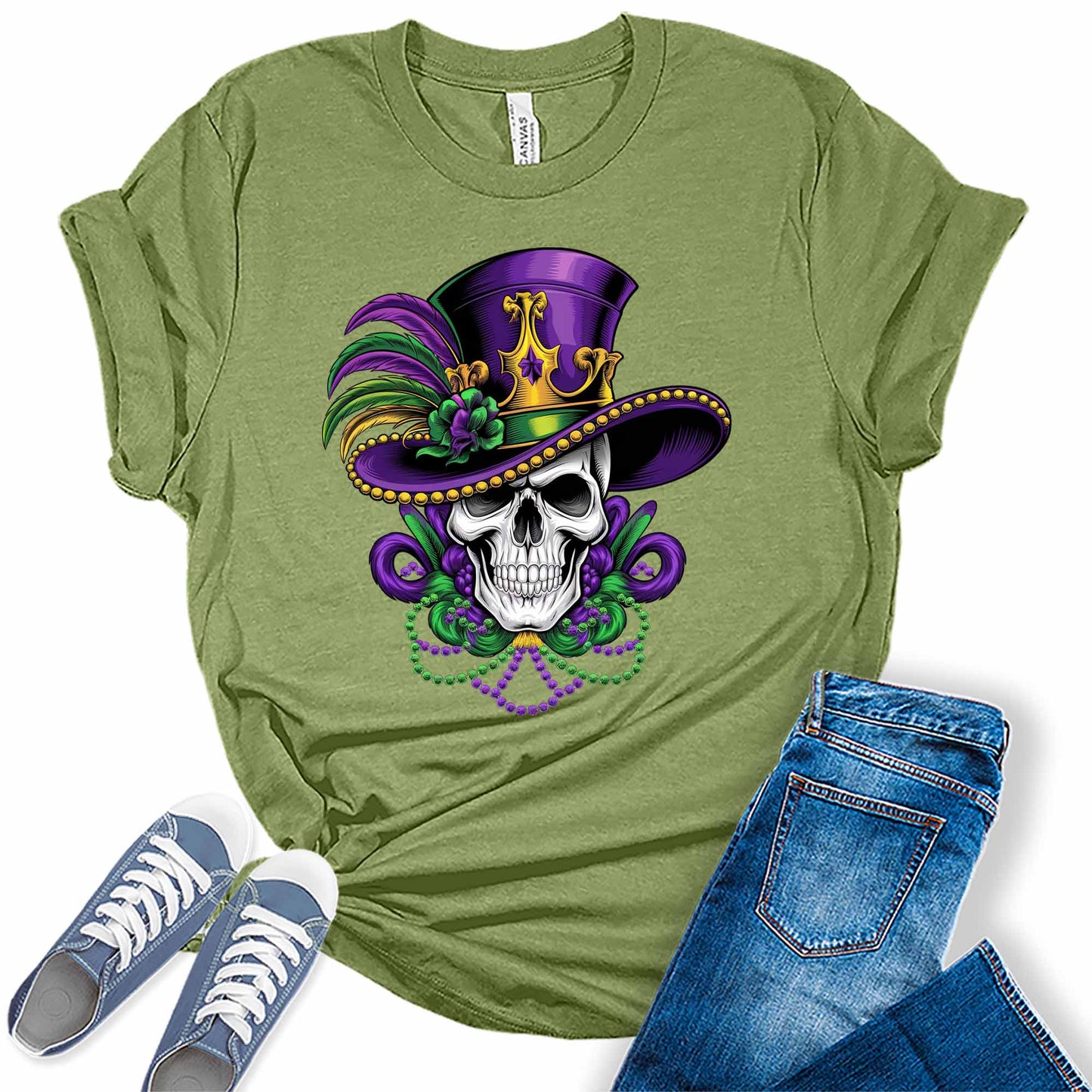 Women's Mardi Gras Festive Skull Graphic Tees