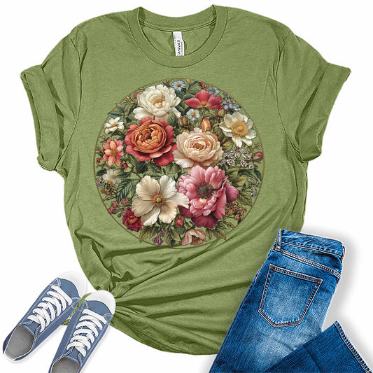 Rose Shirt Vintage Cottagecore Wildflowers T Shirt Trendy Graphic Tees for Women