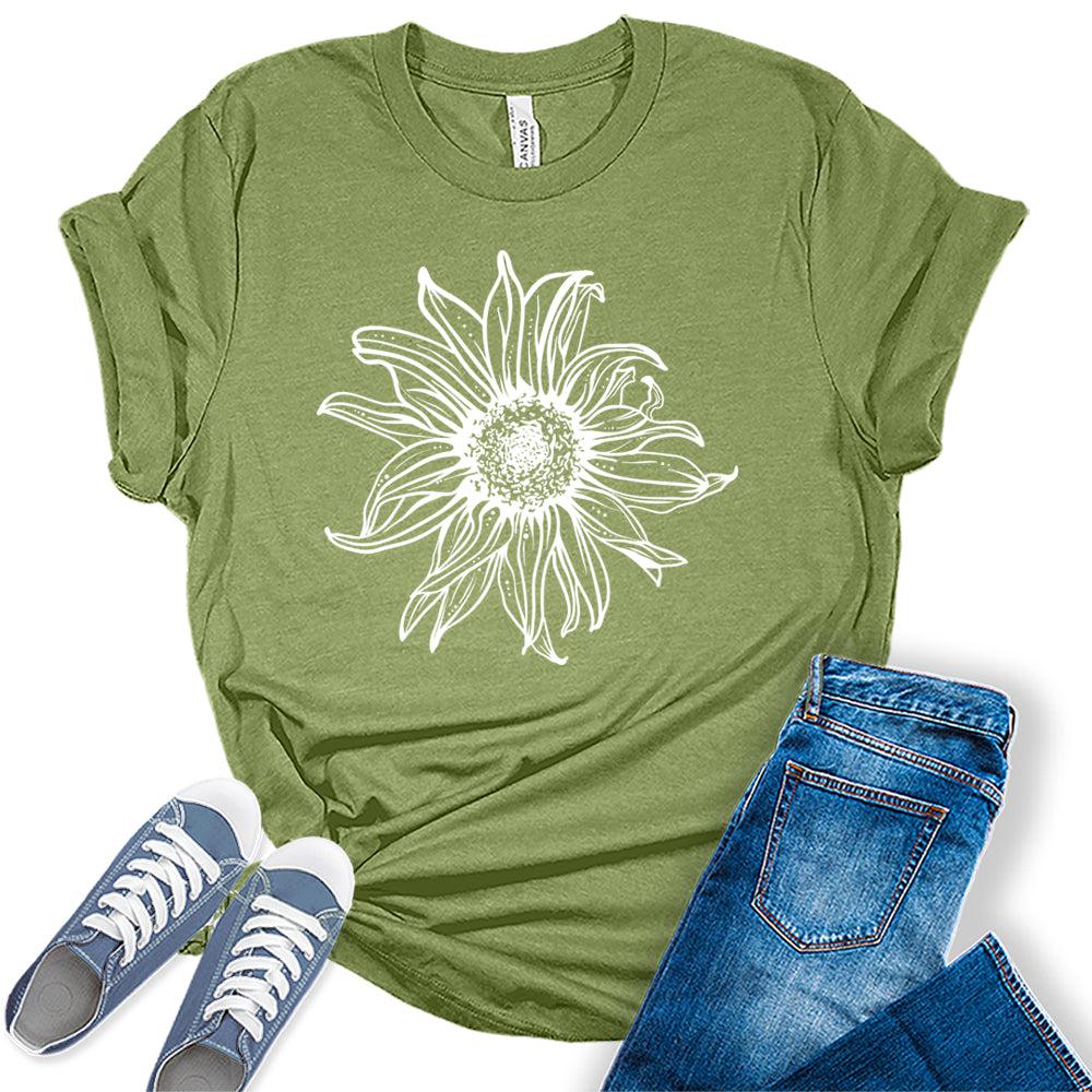 Womens Sunflower Shirts Cute Short Sleeve Graphic Tees Casual Spring Tshirts Plus Size Summer Tops