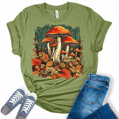 Mushroom Shirts Casual Frog Graphic Tees for Women Short Sleeve Cottagecore Tshirts Plus Size Fall Tops