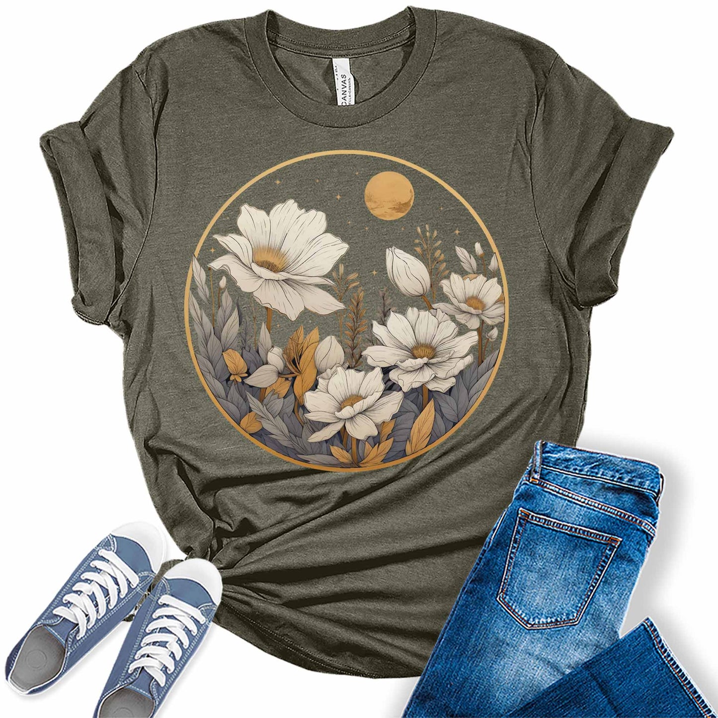 Womens Vintage Floral Tops Wildflower Tshirts Trendy Cottagecore Graphic Tees