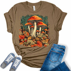 Mushroom Shirts Casual Frog Graphic Tees for Women Short Sleeve Cottagecore Tshirts Plus Size Fall Tops