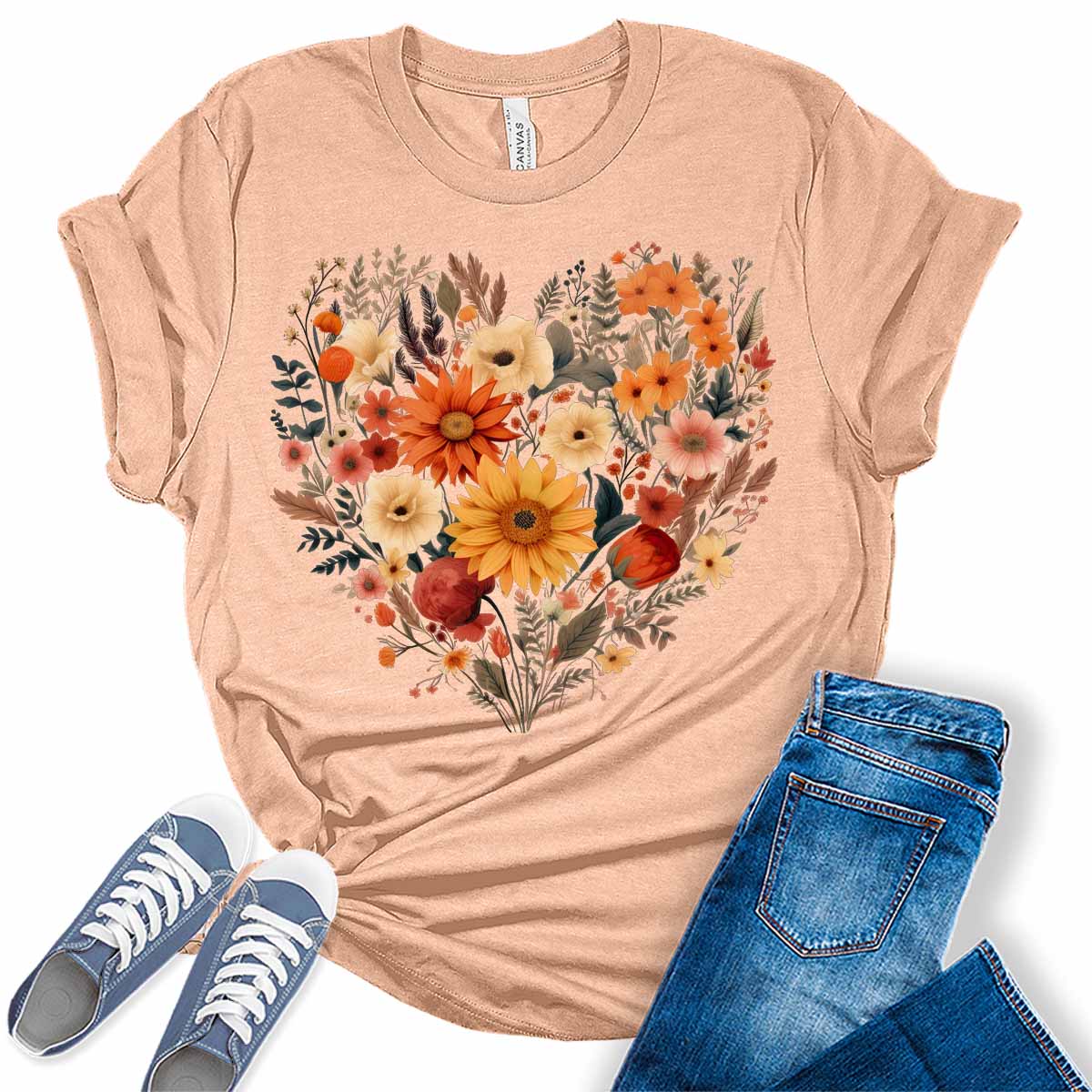 Fall Floral Heart Women's Graphic Tee