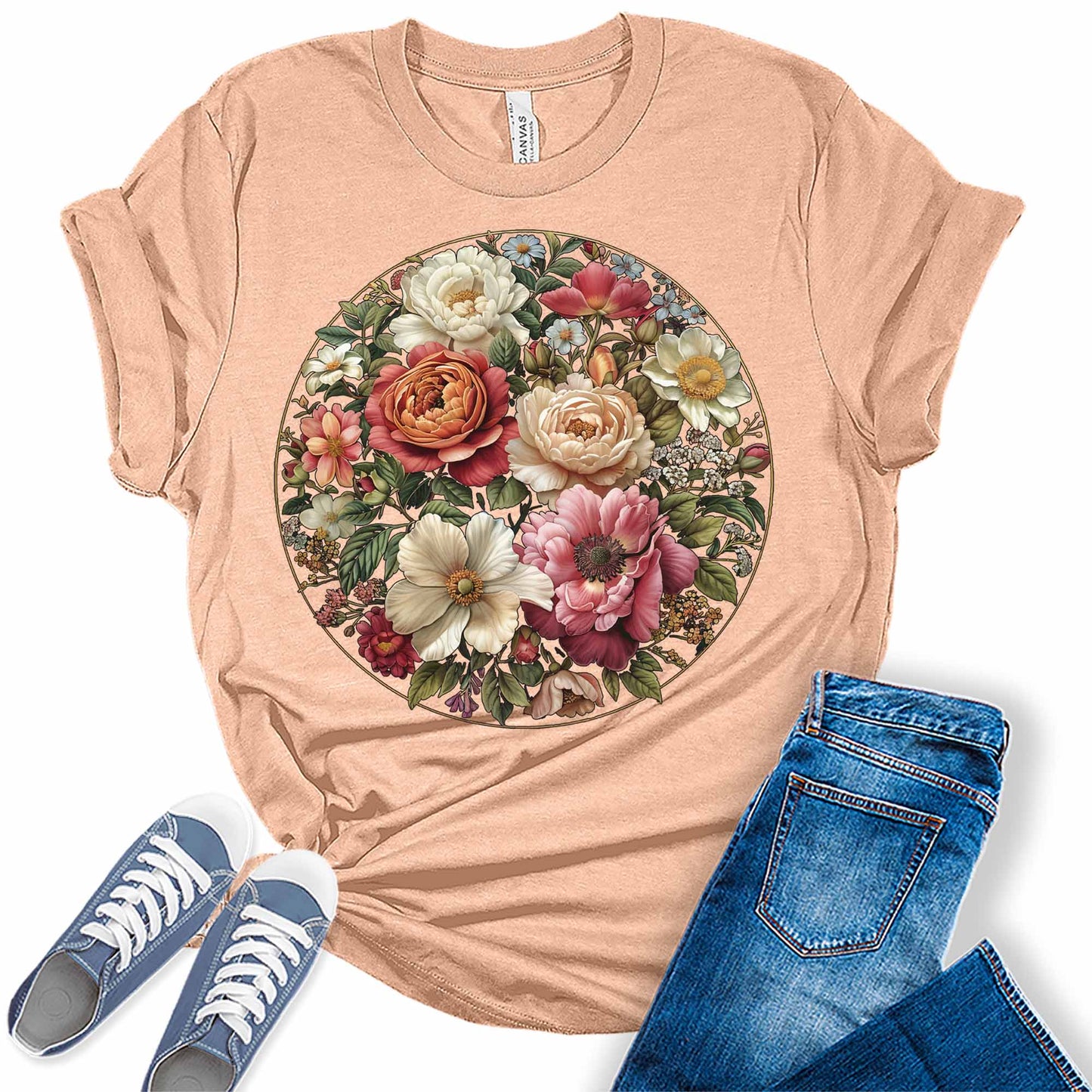 Rose Shirt Vintage Cottagecore Wildflowers T Shirt Trendy Graphic Tees for Women
