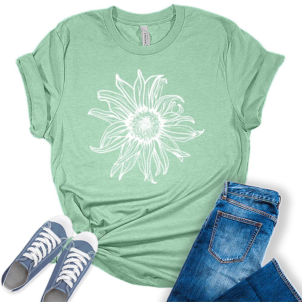 Womens Sunflower Shirts Cute Short Sleeve Graphic Tees Casual Spring Tshirts Plus Size Summer Tops
