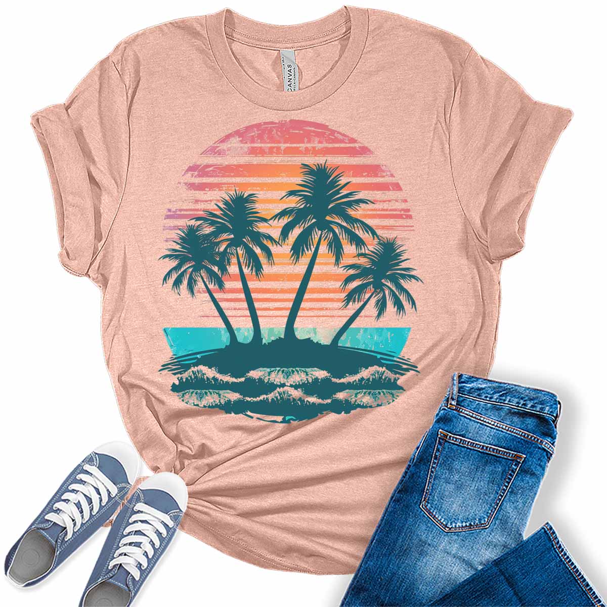 Womens Summer Tops Vintage Beach Shirts Trendy Plus Size Graphic Tees