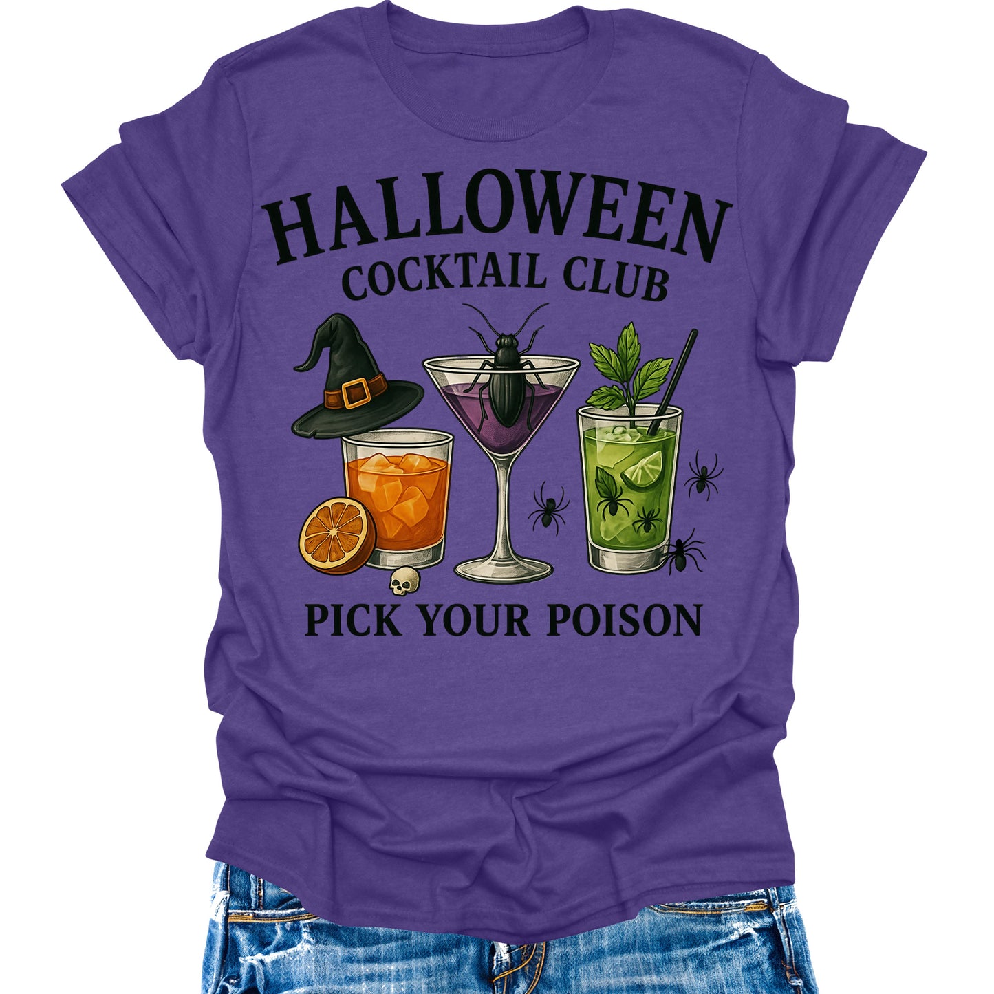 Women's Halloween Shirt Cocktail Club T-Shirt Funny Letter Print Graphic Tees