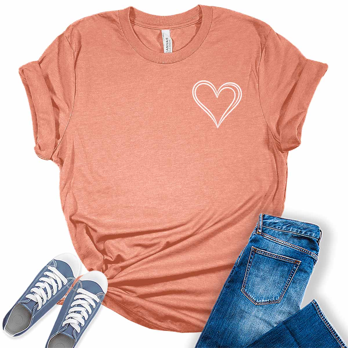 Women's Heart Graphic Print T Shirtsummer Funny Short Sleeve Tops for Teen Girl