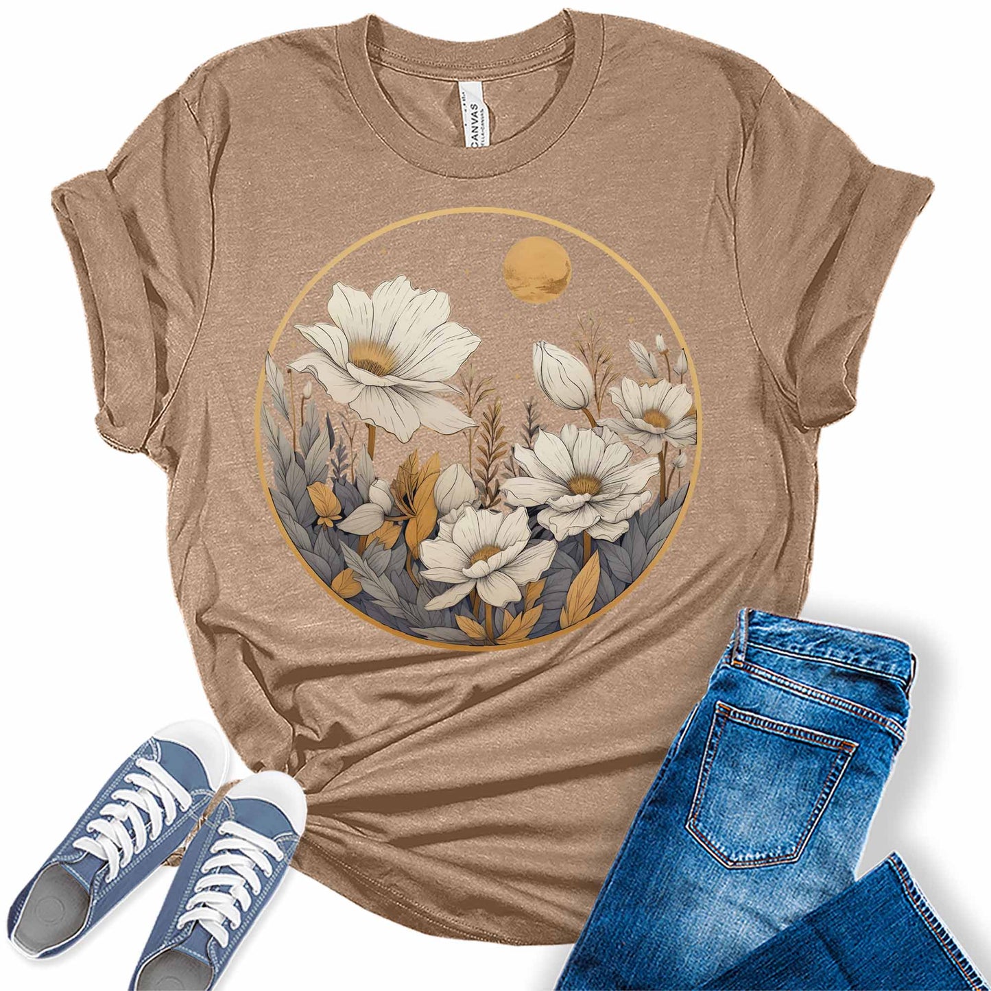 Womens Vintage Floral Tops Wildflower Tshirts Trendy Cottagecore Graphic Tees