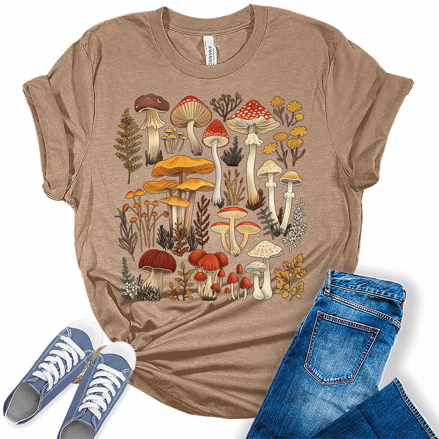Mushroom Shirt Cottagecore T Shirt Trendy Plus Size Graphic Tees for Women