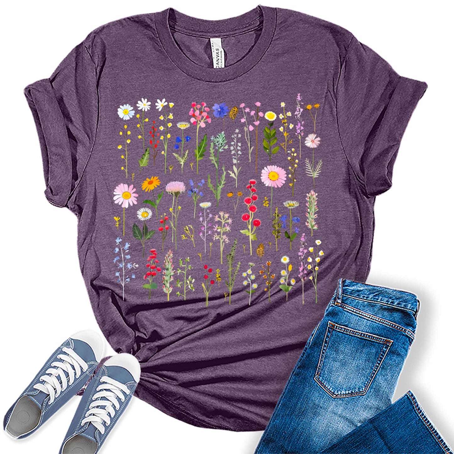 Boho Shirts for Women Vintage Floral Wildflowers T Shirts Floral Trendy Graphic Tees