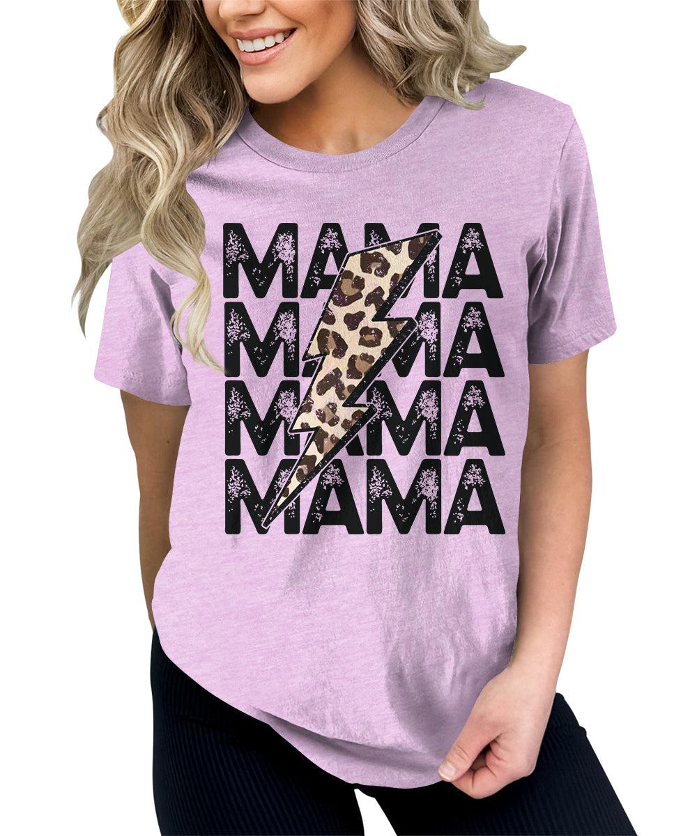 Mama Shirt Cute Thunder Leopard Letter Print Graphic Tees for Women Retro Tops