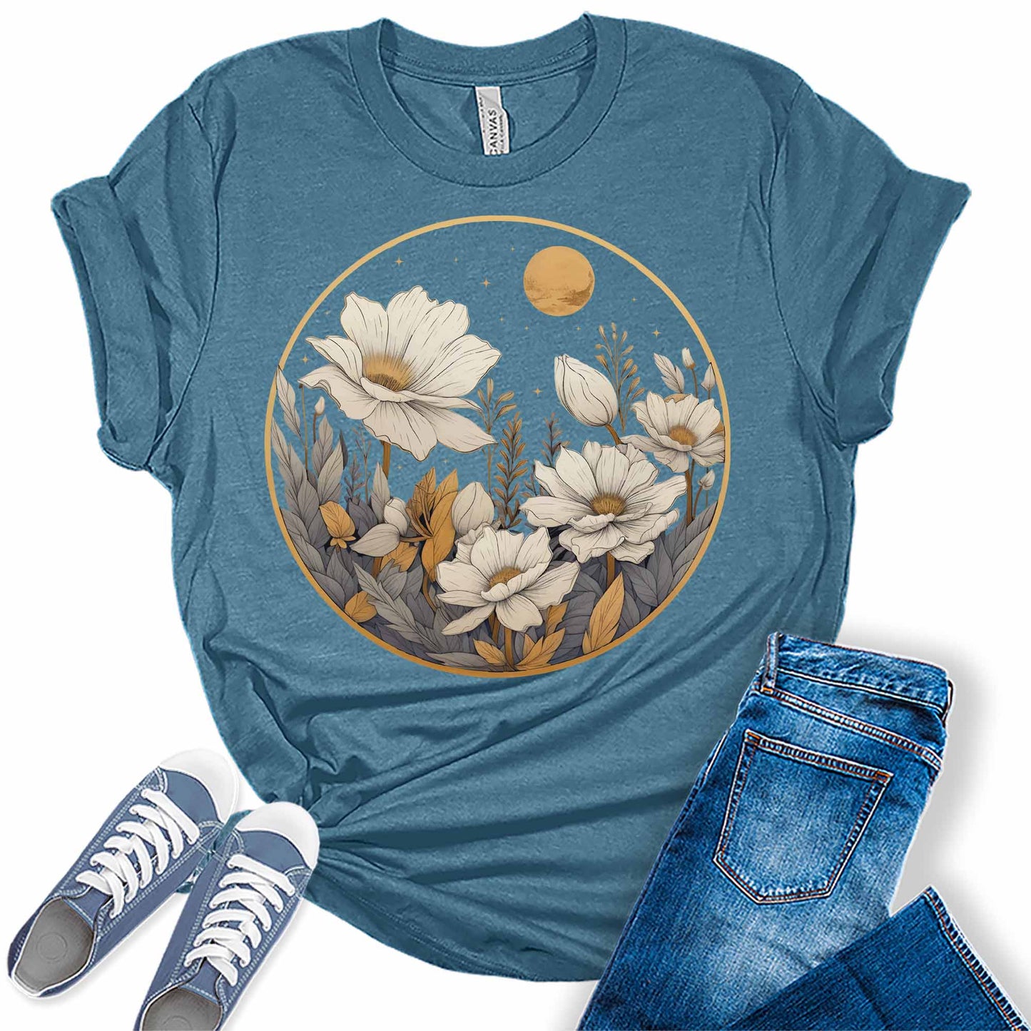 Womens Vintage Floral Tops Wildflower Tshirts Trendy Cottagecore Graphic Tees