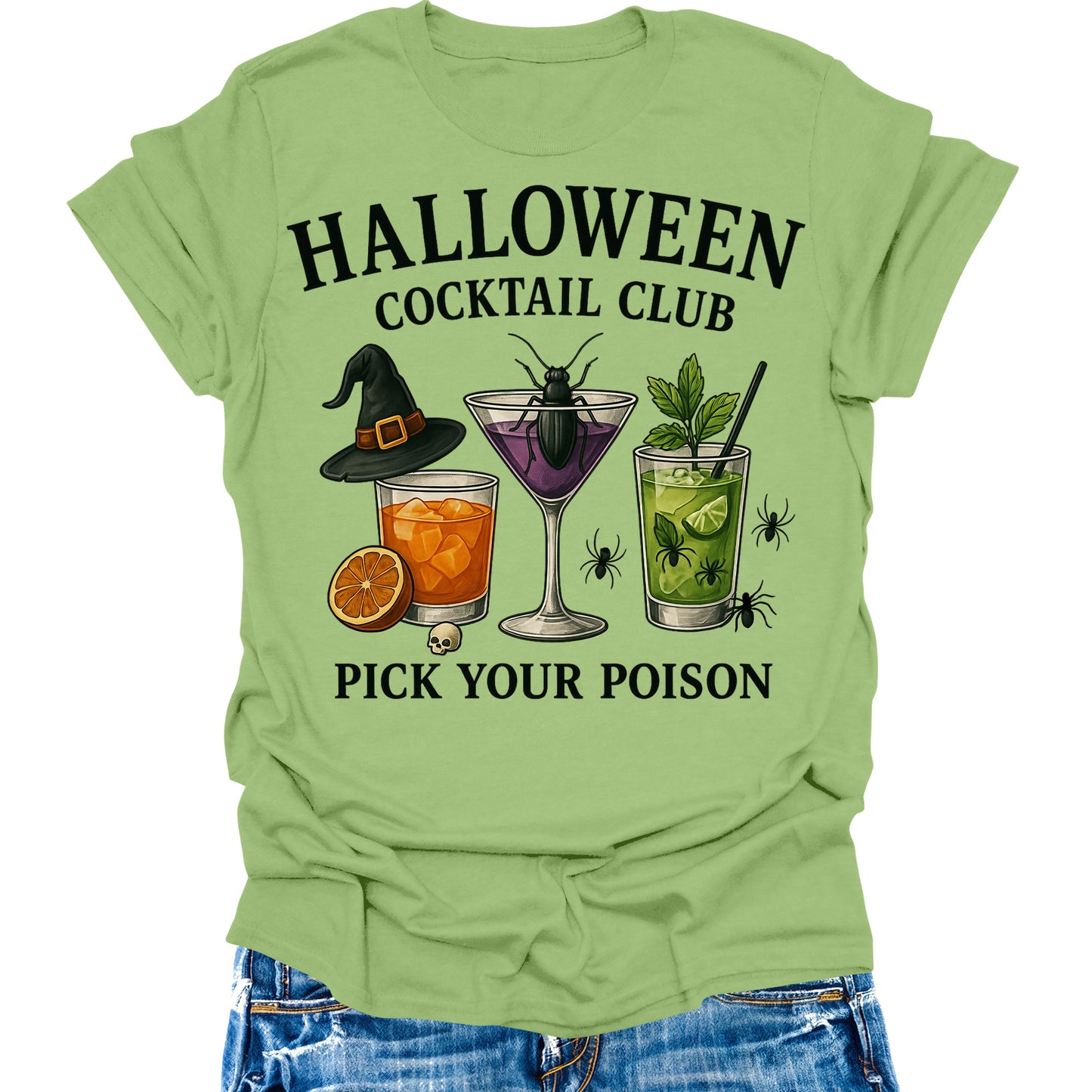 Women's Halloween Shirt Cocktail Club T-Shirt Funny Letter Print Graphic Tees