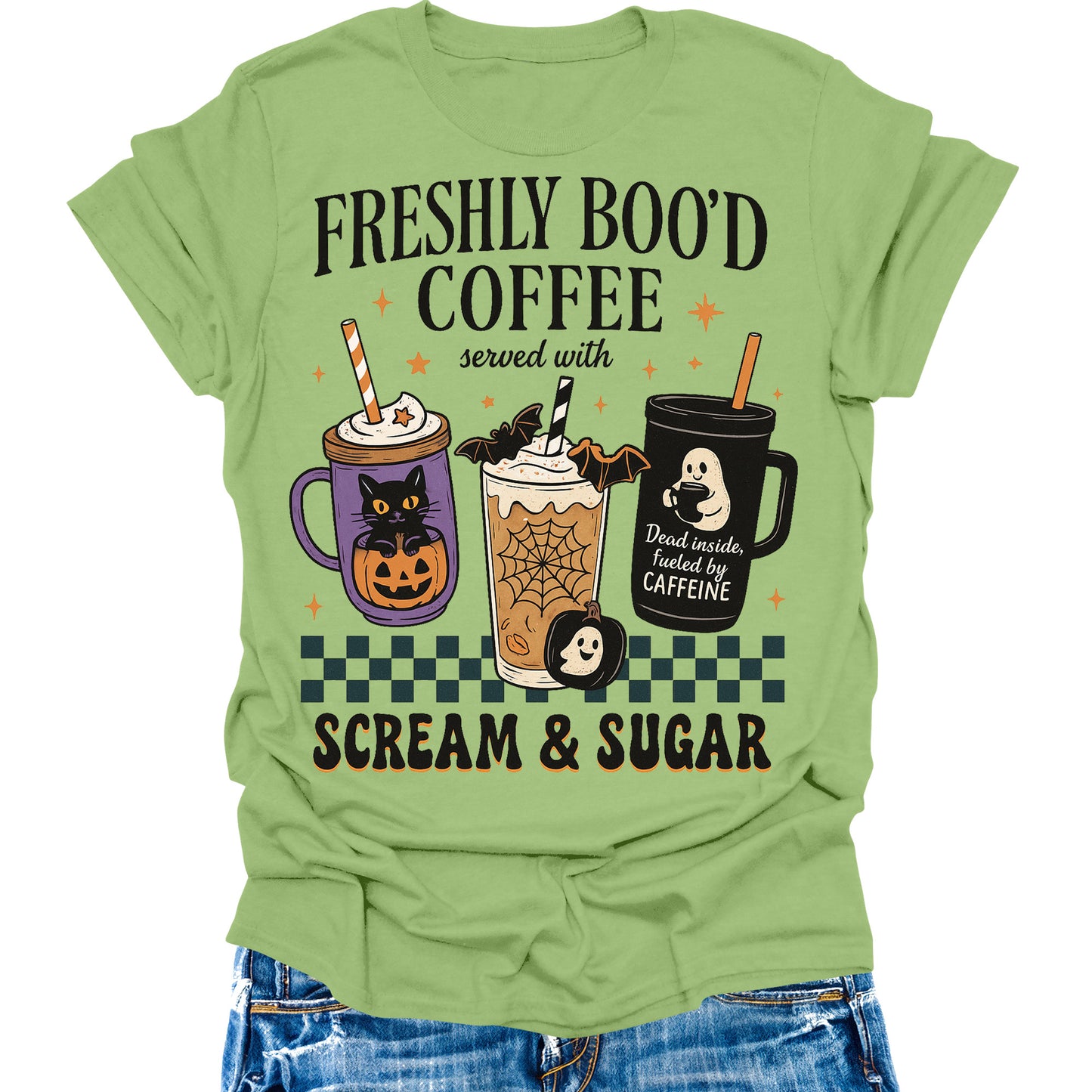 Halloween Shirts Womens Coffee Fall T-Shirts Cute Graphic Tees Thanksgiving Tops