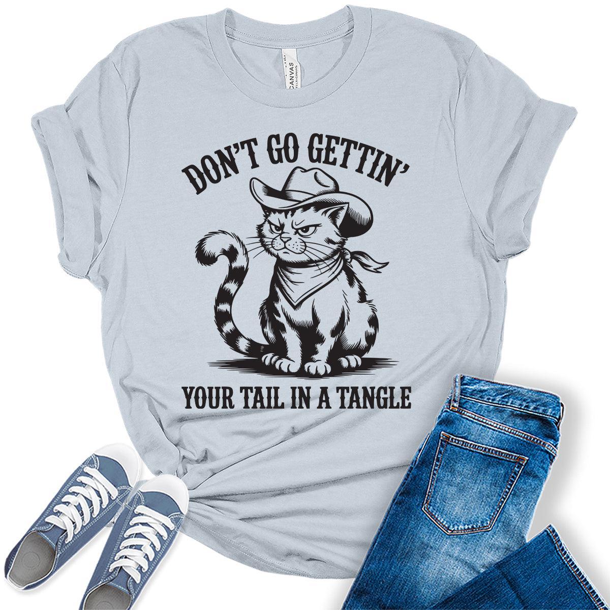 Women's Funny Cat Shirts For Teens Western Tail In Tangle Graphic Tees Bella Plus Sized Tops