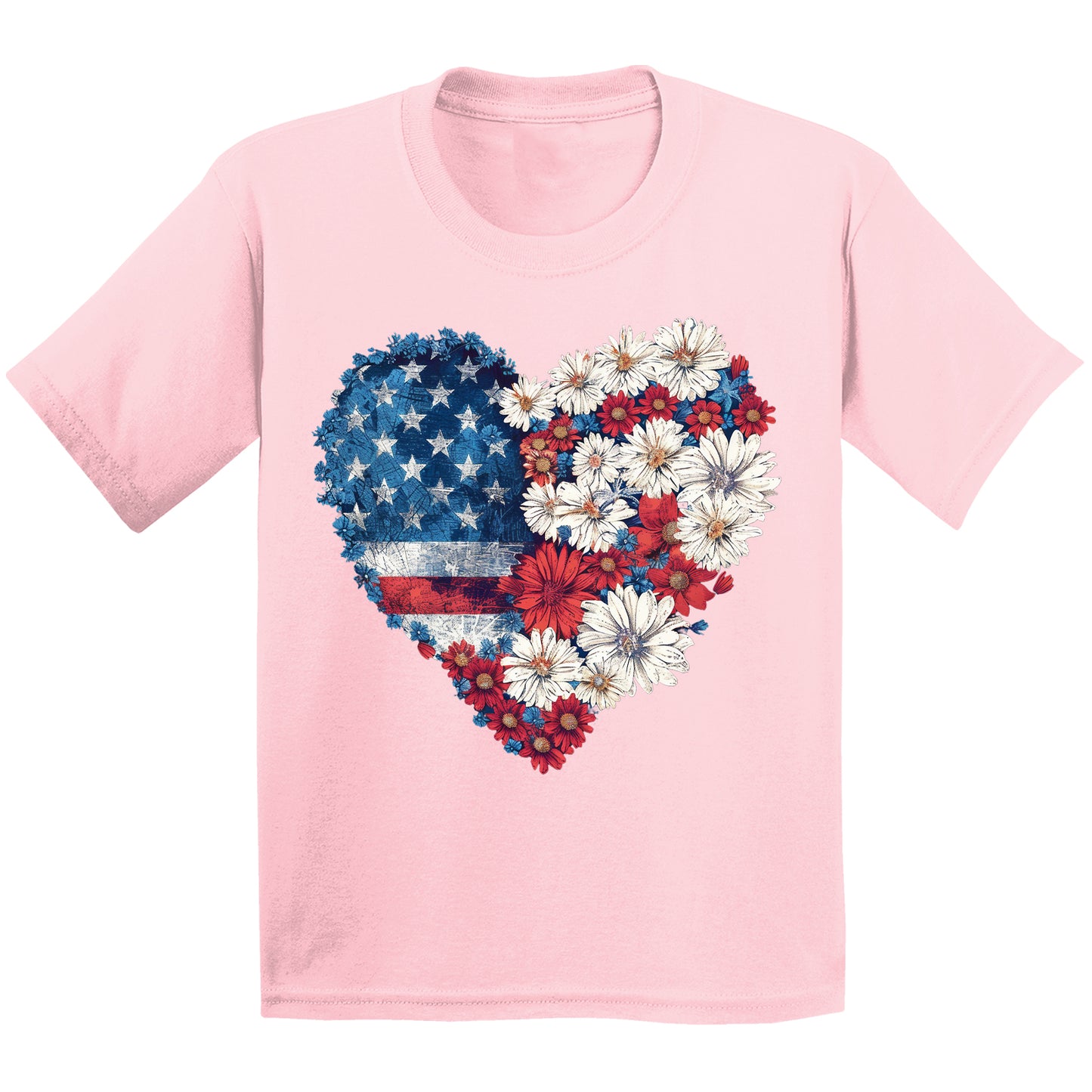 4th Of July Heart Flower American Flag Graphic Tee for Youth